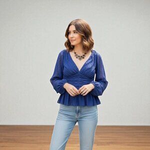 NWT BELLEVUE THE LABEL Malia Long Sleeve Blouse Top